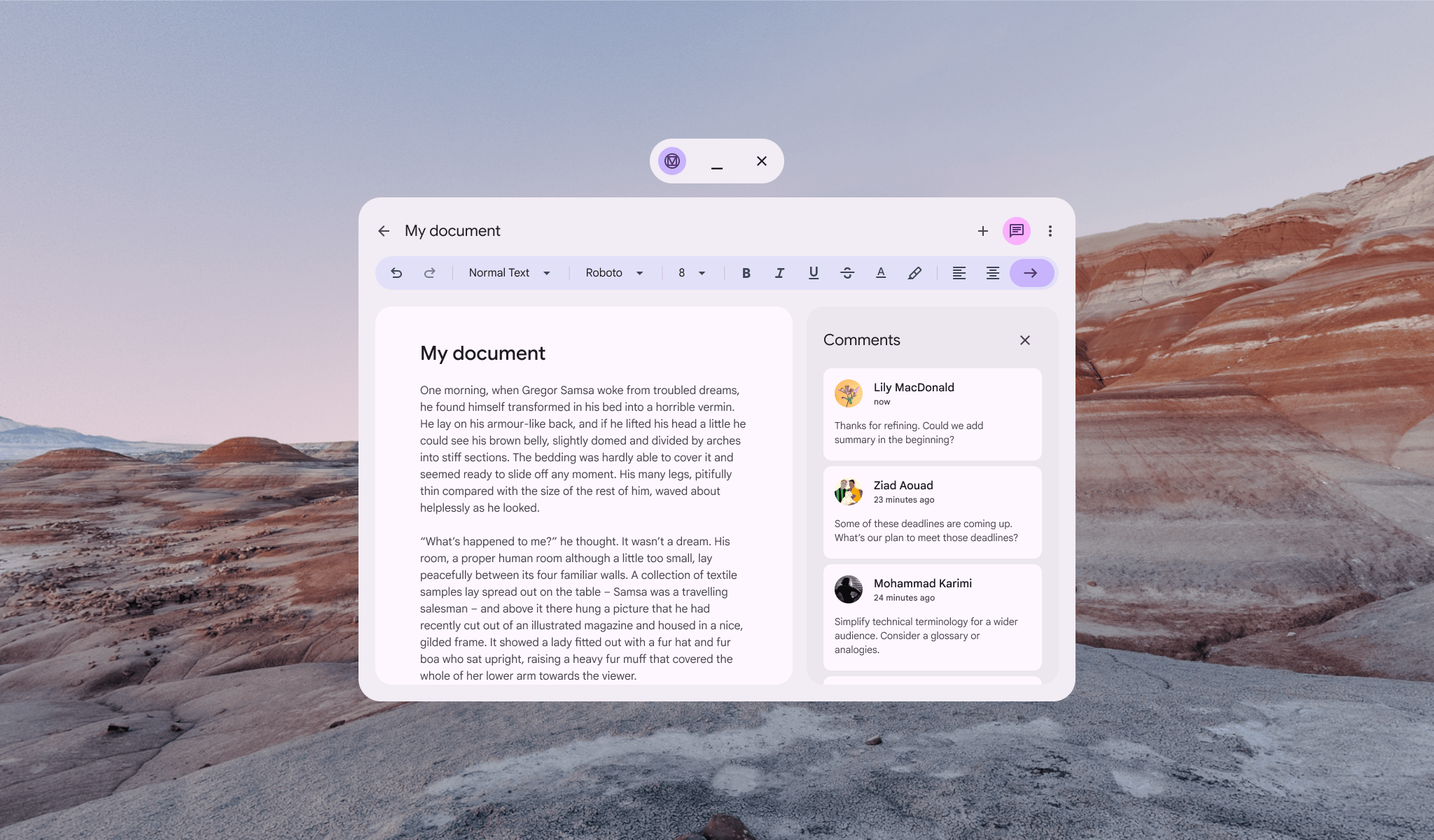 Barra dell'app in alto
non spazializzata