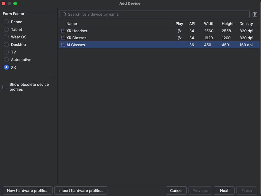 Panel Device Manager di Android Studio.
