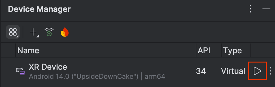Bildschirm des Gerätemanagers in Android Studio
