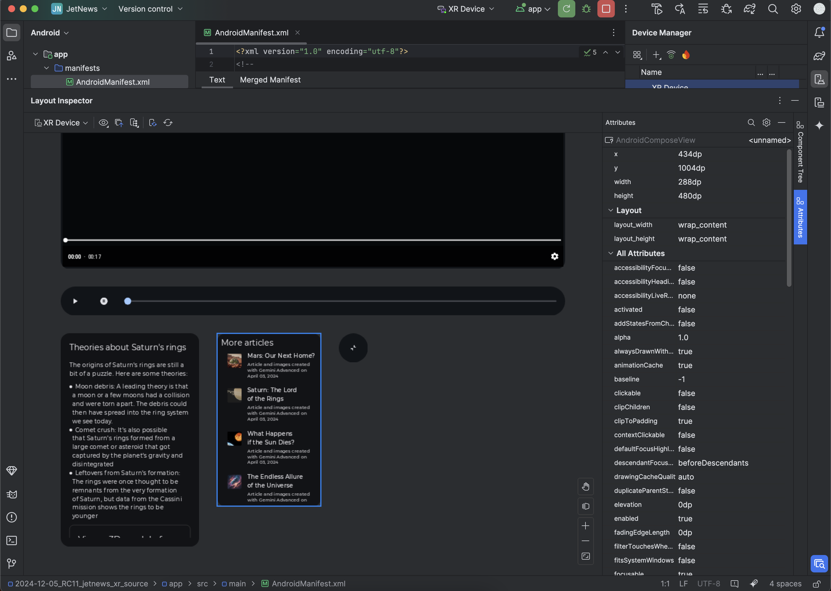 Strona narzędzia Layout Inspector w Android Studio