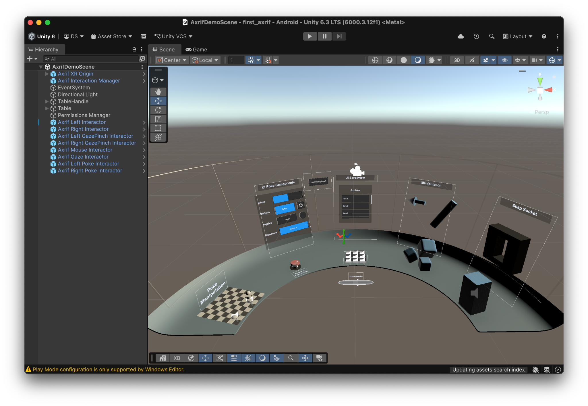 นำเข้าแพ็กเกจตัวอย่าง AXRIF ใน Package Manager ของ Unity