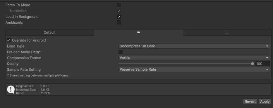 Unity-Einstellungen zum Optimieren der Audioleistung