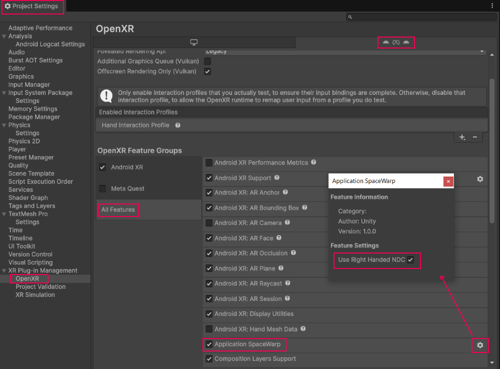 स्पेसवार के लिए Unity की सेटिंग
