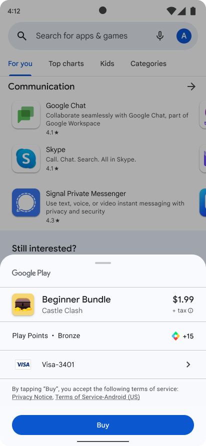 Google Play ストアの画面に、以前にキャンセルした購入の購入プロンプトが表示されている