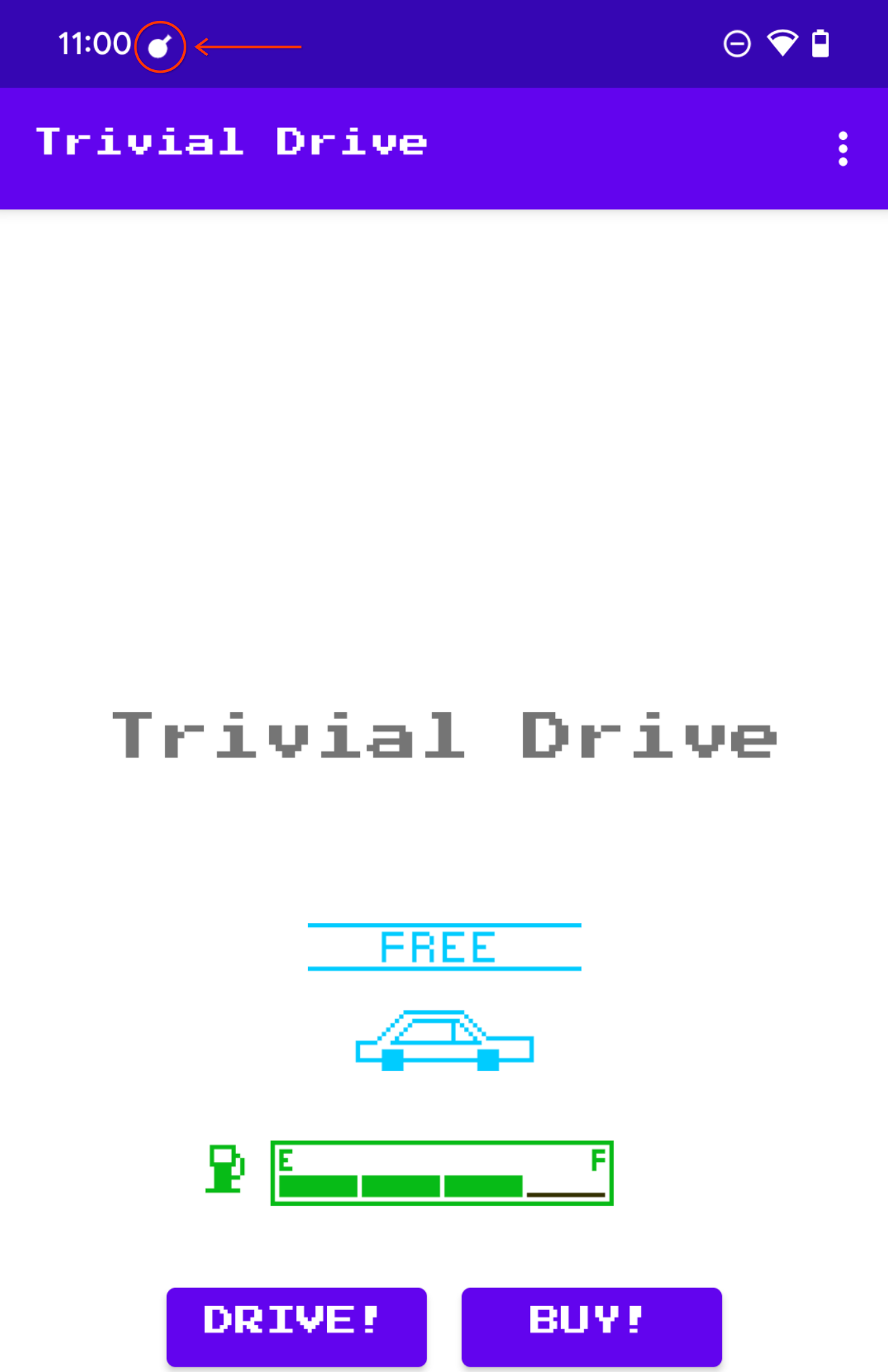 סמל ההתראות של Play Billing Lab בשורת הסטטוס