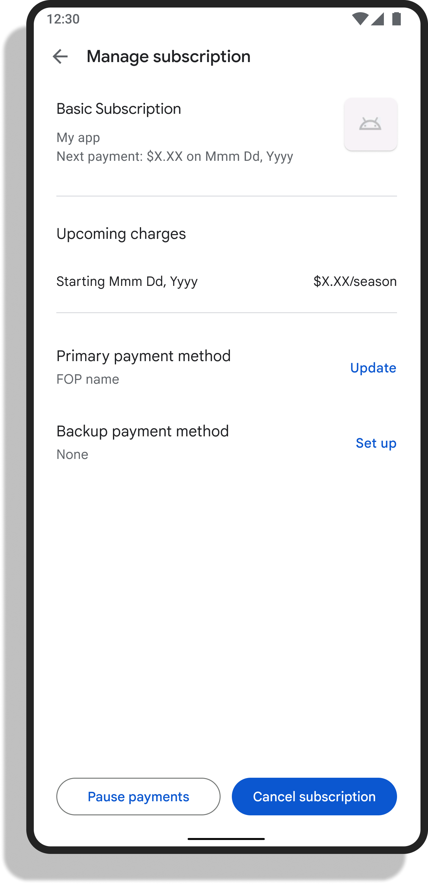 Нажмите на подписку, чтобы увидеть дополнительные сведения.