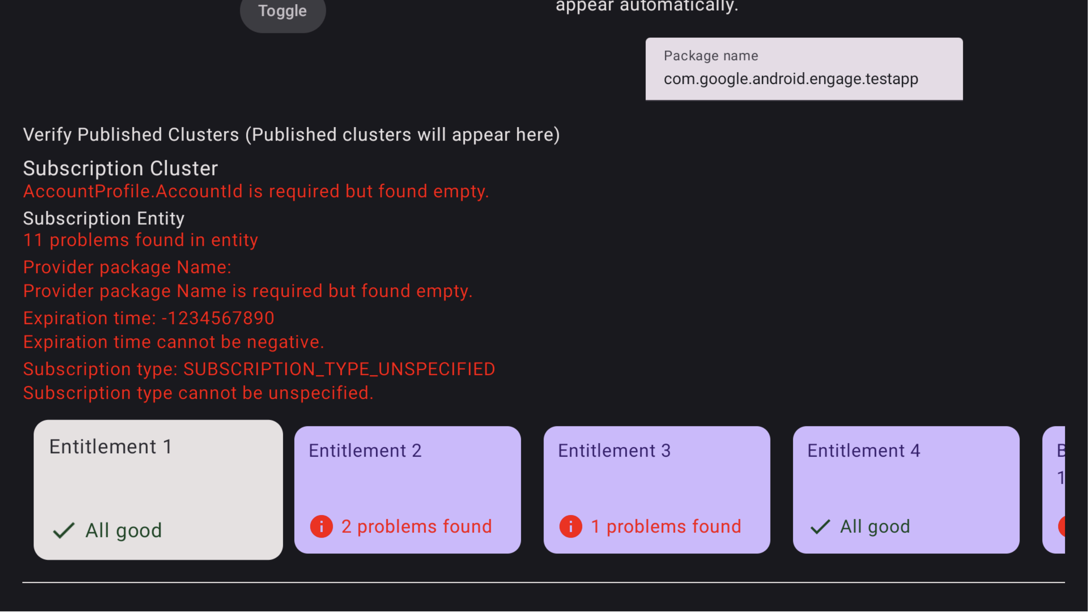 Capture d&#39;écran d&#39;une erreur de l&#39;application de validation