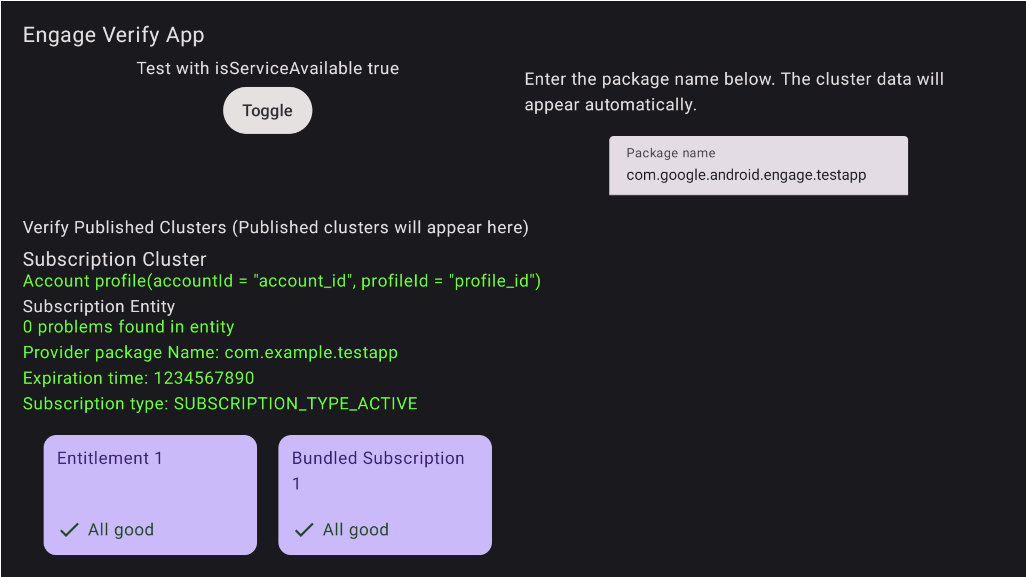 Capture d&#39;écran de la validation réussie dans l&#39;application