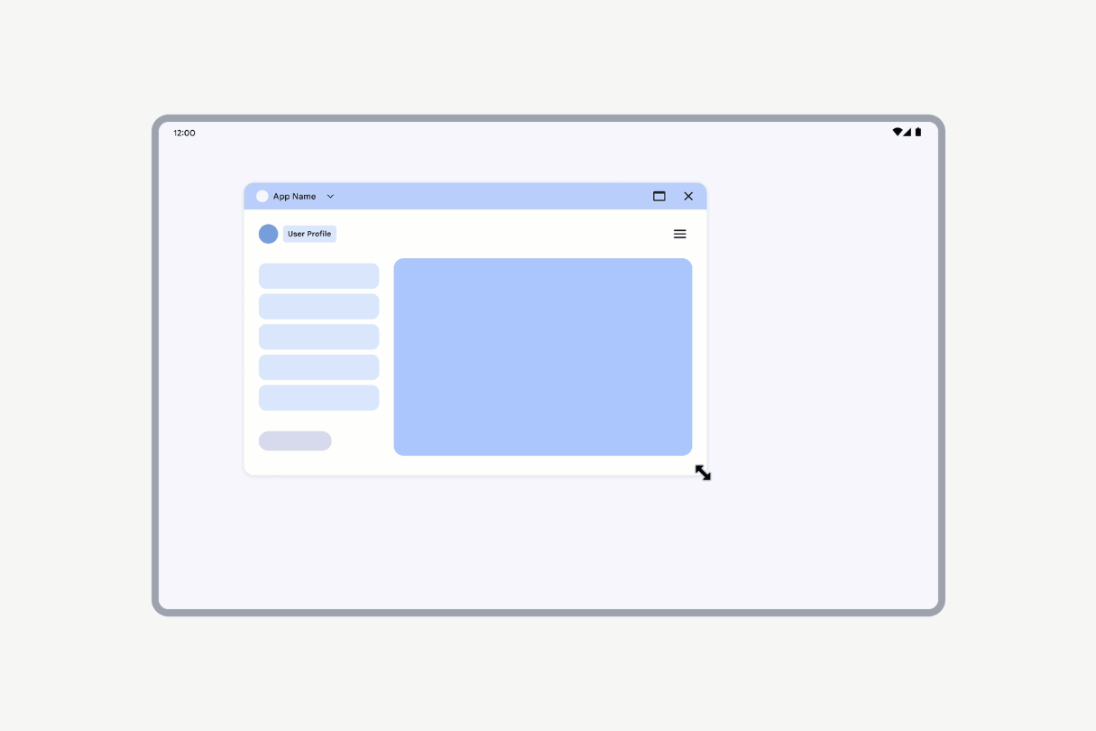 Animation de redimensionnement d'une application. L'UI s'adapte pour remplir la fenêtre du bureau.