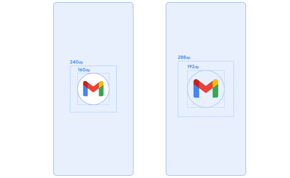 Image montrant différentes dimensions d&#39;icônes avec un arrière-plan plein ou transparent