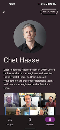 يوضّح تطبيق Now in Android كيف يجب أن يكون لوجهة التنقّل التي تمثّل إحدى وظائف التطبيق الرئيسية أداة خاصة بها للاحتفاظ بحالة منطق النشاط الفريد.