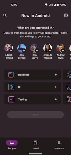 Aplikacja Now in Android używa zwykłej klasy do przechowywania stanu, aby zarządzać logiką interfejsu