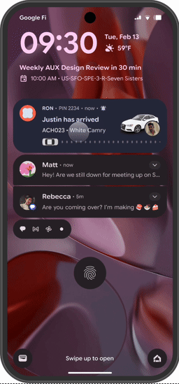 notifica incentrata sull'avanzamento nella parte superiore dell'area notifiche