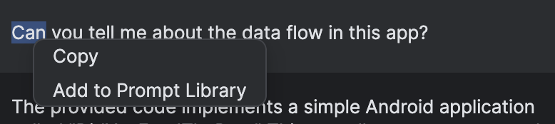 The 'Add to Prompt Library' context menu in Android Studio.