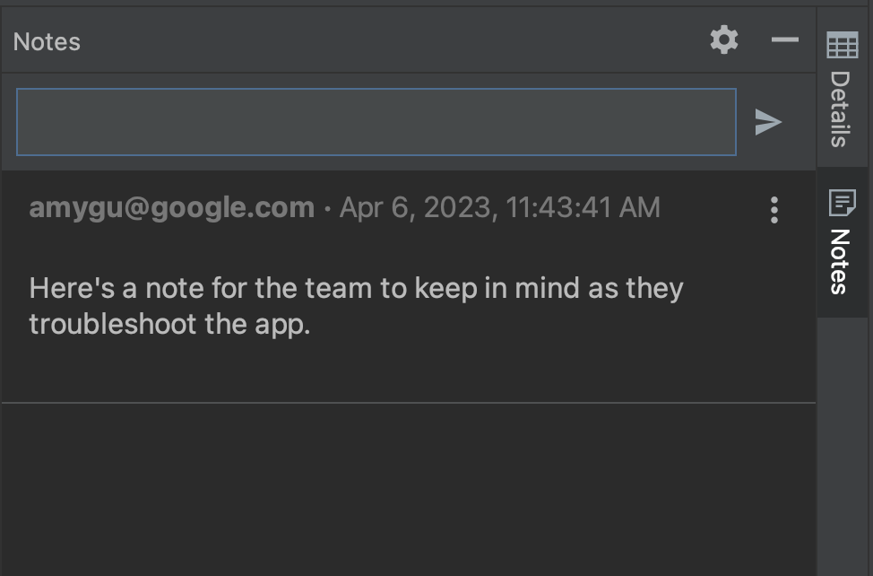 แผงหมายเหตุข้อมูลเชิงลึกด้านคุณภาพแอป