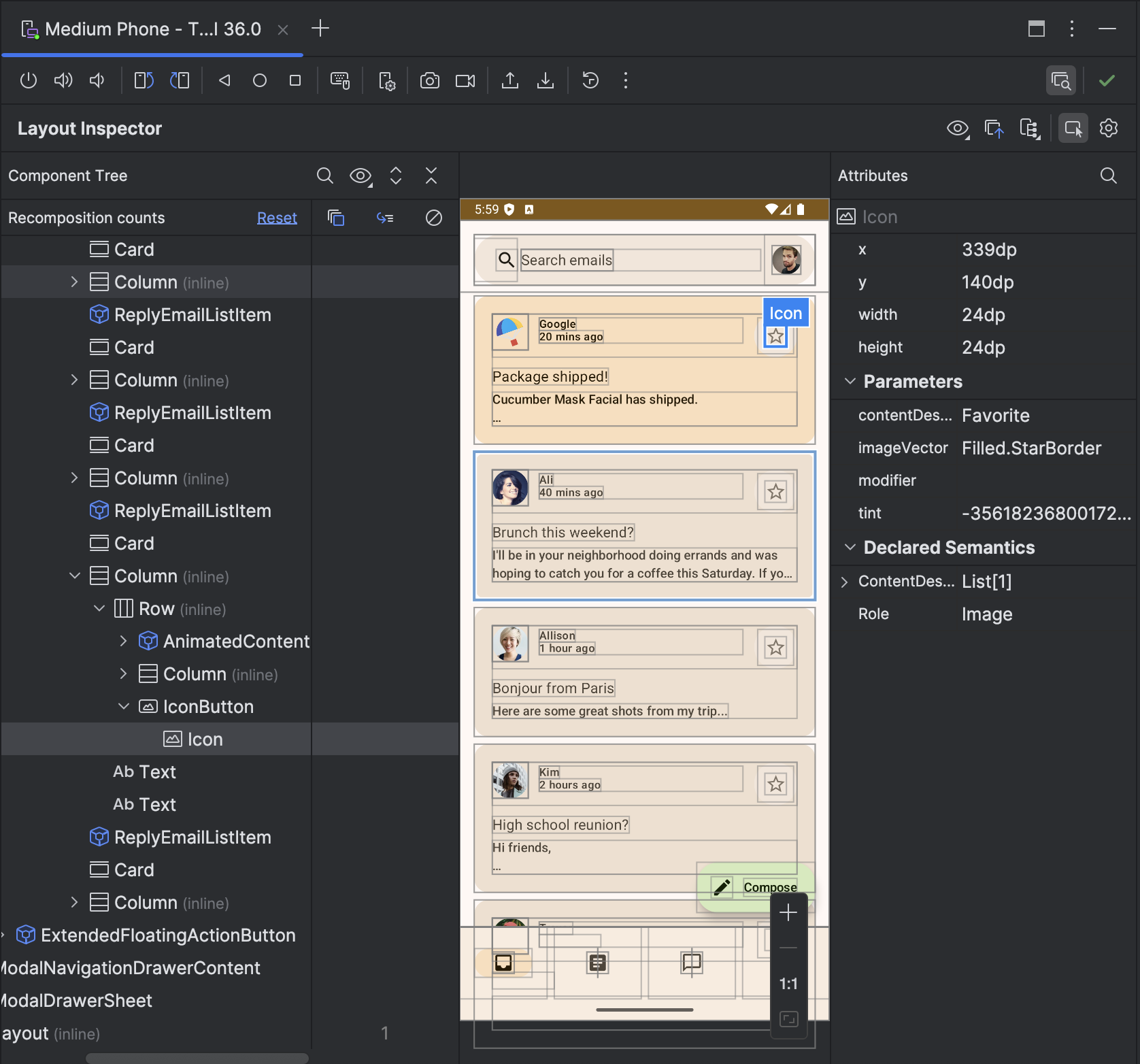 Cây thành phần trong Embedded Layout Inspector hiện hỗ trợ tính năng cuộn ngang và tự động cuộn khi chọn.