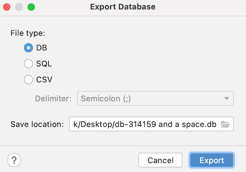 Kotak
dialog Export Database