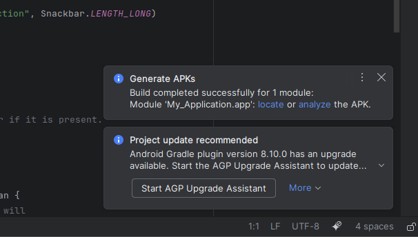 Clique em &quot;Localizar&quot; na notificação do APK gerado