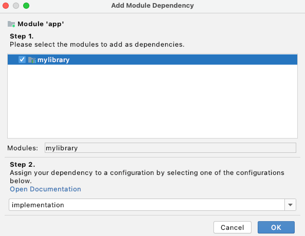 เพิ่มทรัพยากร Dependency ของโมดูลในกล่องโต้ตอบโครงสร้างโปรเจ็กต์