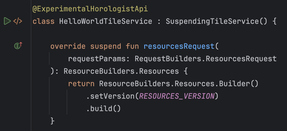 WatchFaceService sınıfının yanındaki olukta bulunan Çalıştır düğmesi.