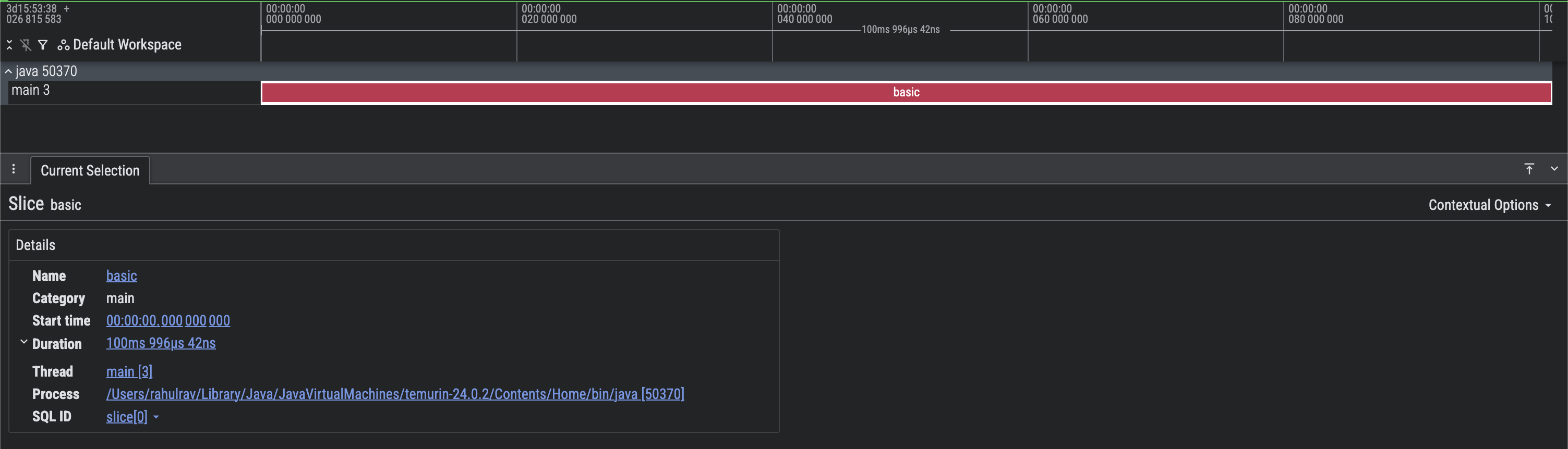 لقطة شاشة لعملية تتبُّع أساسية في Perfetto