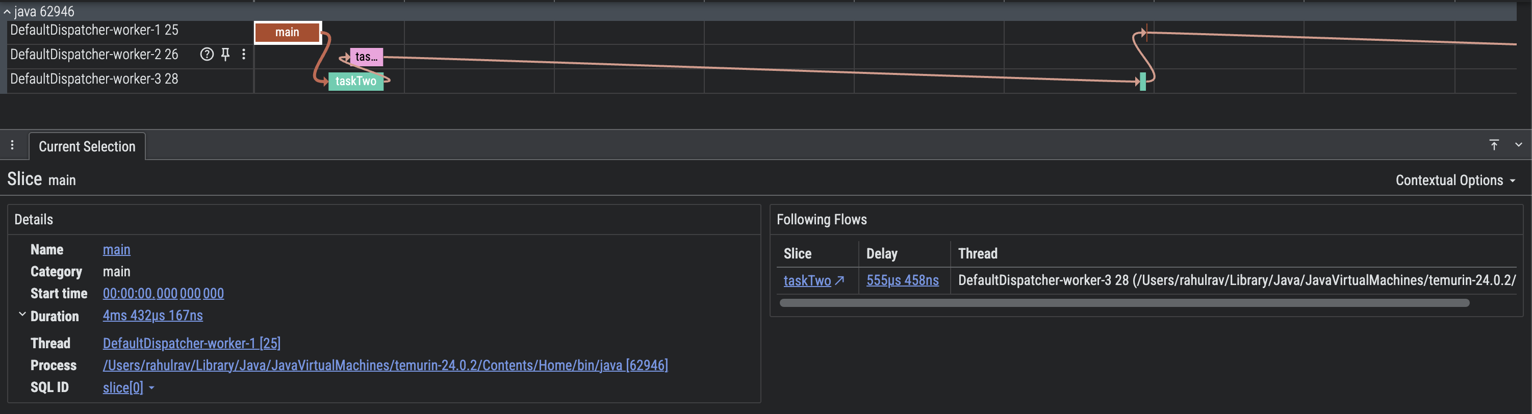 Ảnh chụp màn hình dấu vết Perfetto có tính năng truyền ngữ cảnh