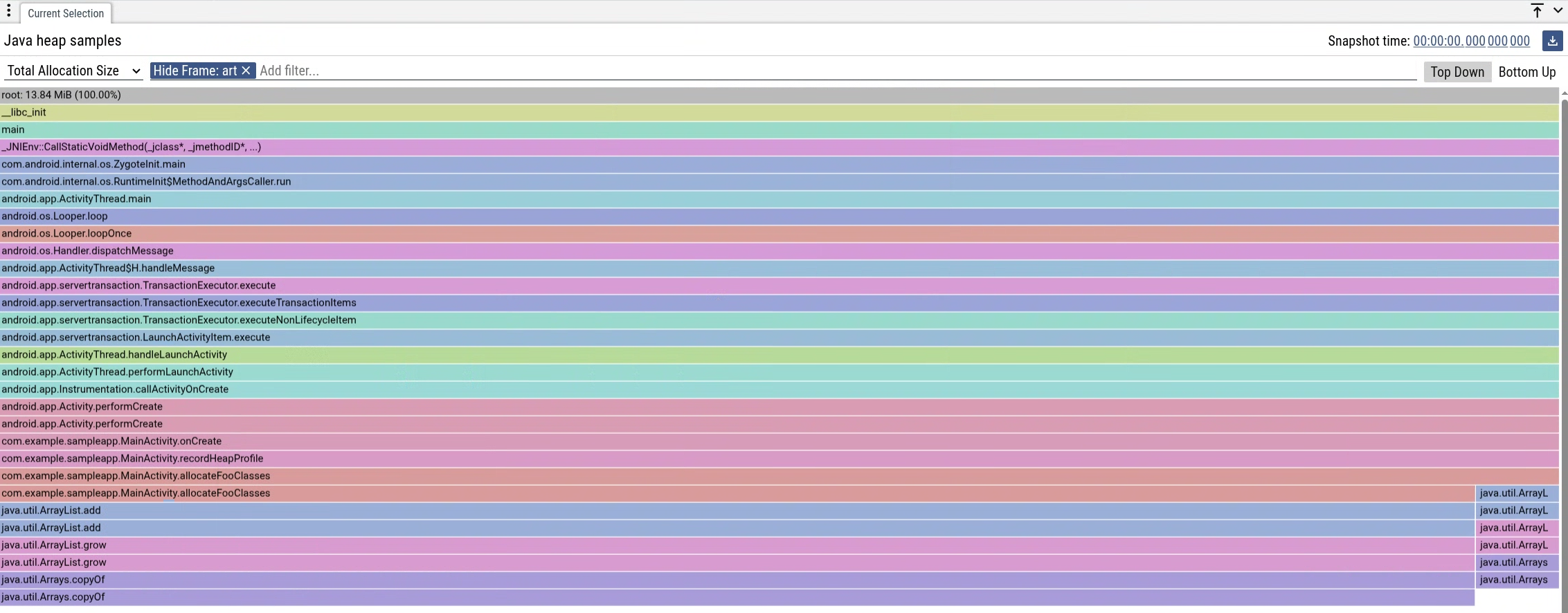 ヒープ プロファイルの例