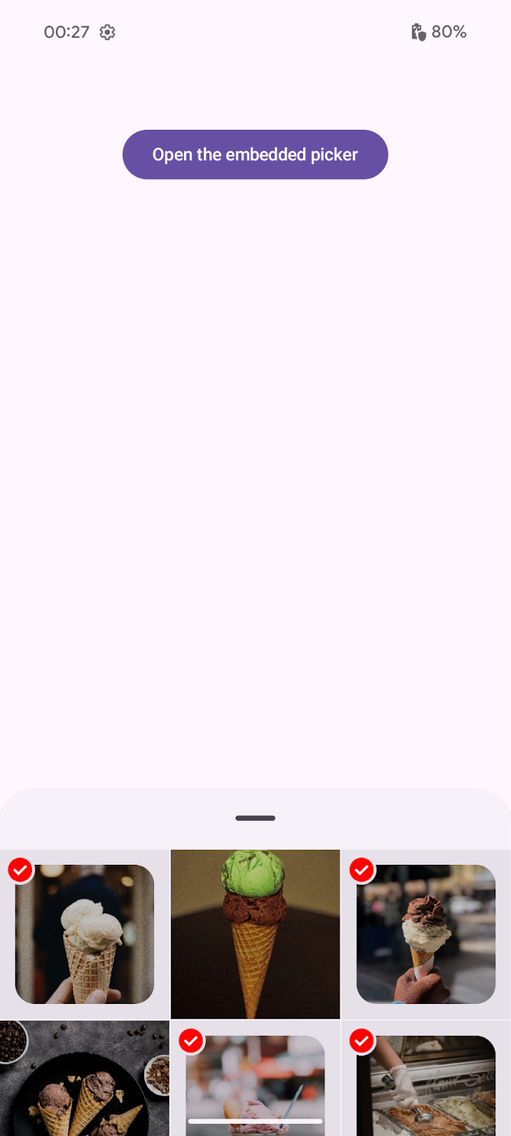 Captura de pantalla del selector de fotos con color de énfasis (pico)