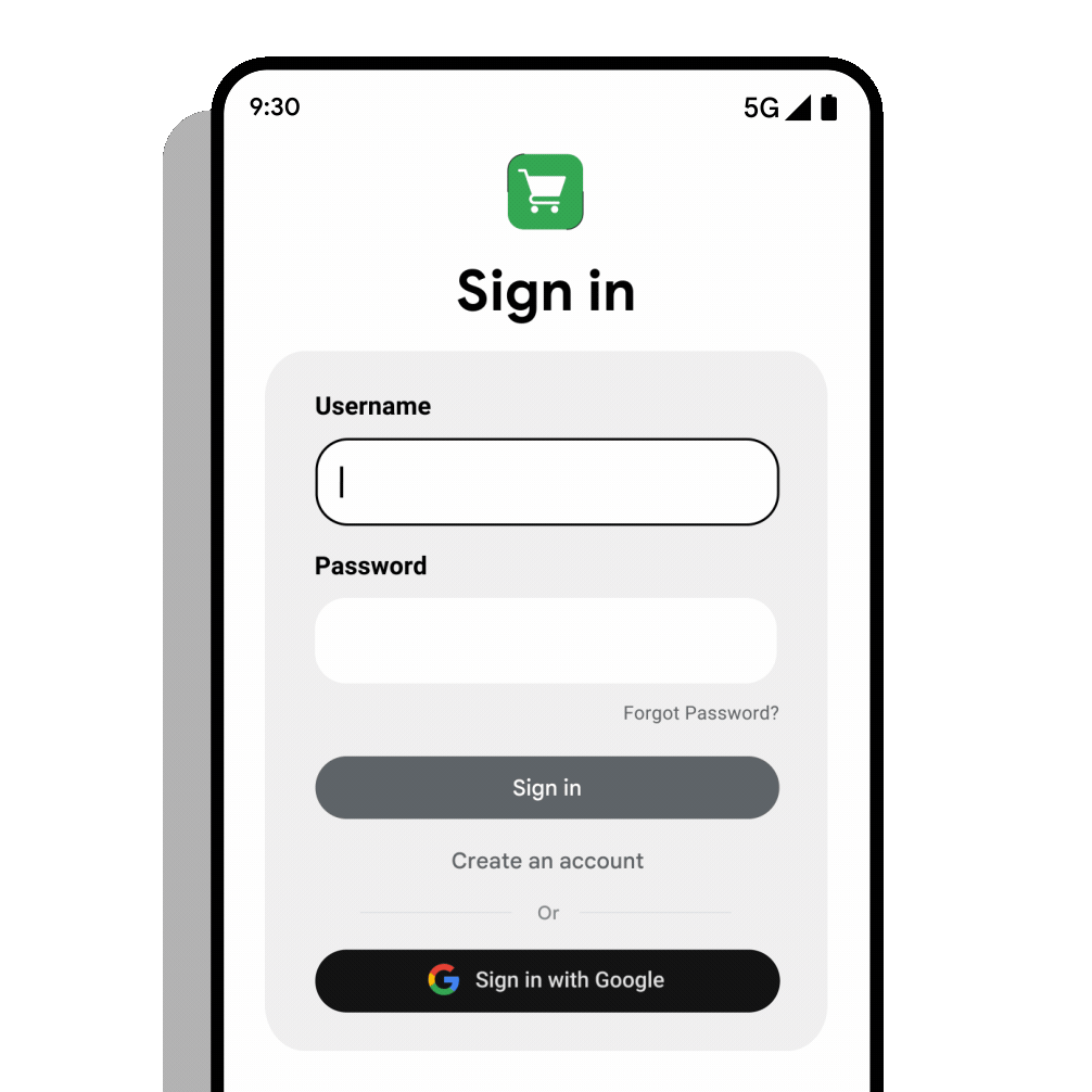 Animation montrant le flux Se connecter avec Google