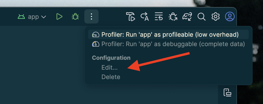"Edit…" adalah opsi pertama di bagian Konfigurasi pada menu drop-down.