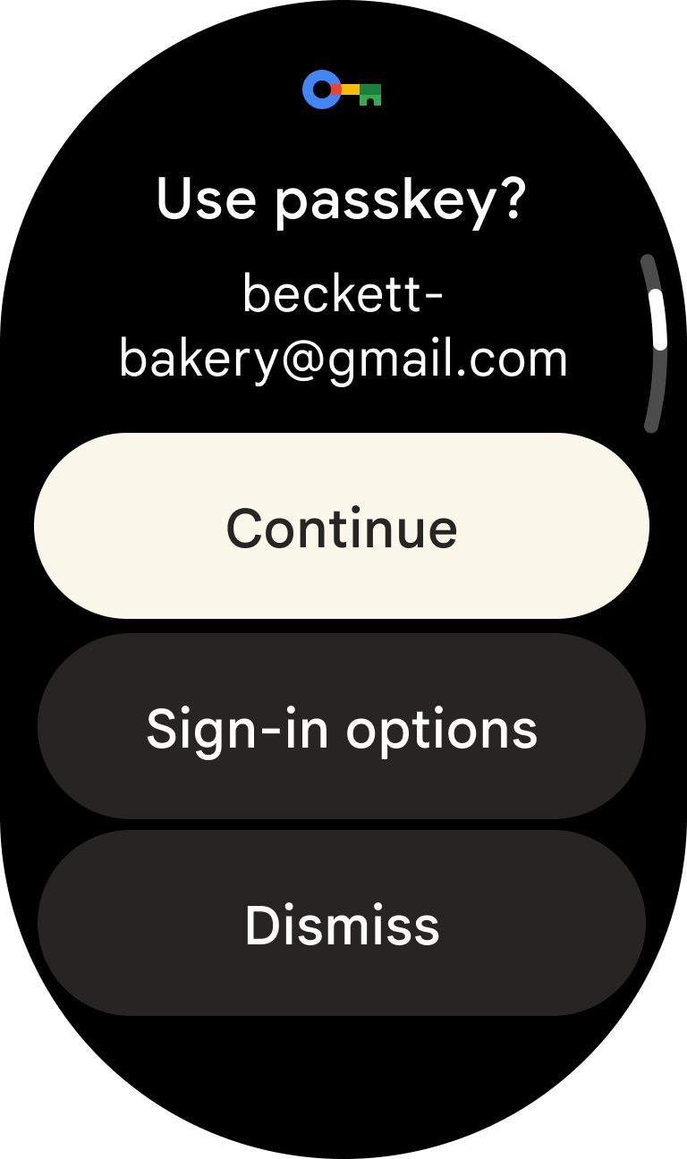 A users passkey as the preferred authentication solution on Wear OS