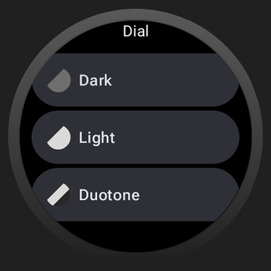 Each color theme appears as an item in a list. The element name
    appears in the screen title