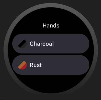 Chaque thème de couleur apparaît sous la forme d&#39;un élément dans une liste. Le nom de l&#39;élément
    apparaît dans le titre de l&#39;écran.