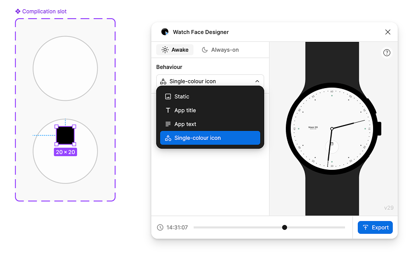 Behavior dropdown appears near the top-left corner of the window