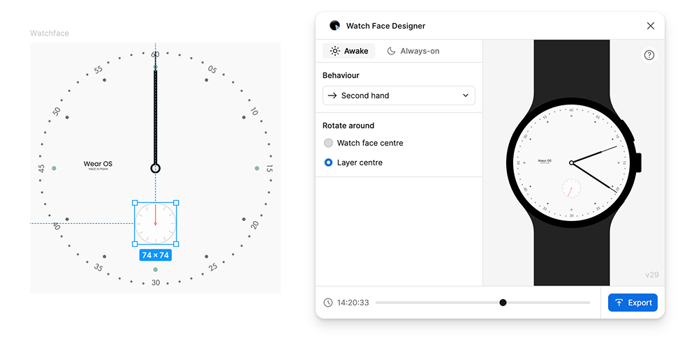 Das Rotationsverhalten wird in der Mitte links im Fenster angezeigt.