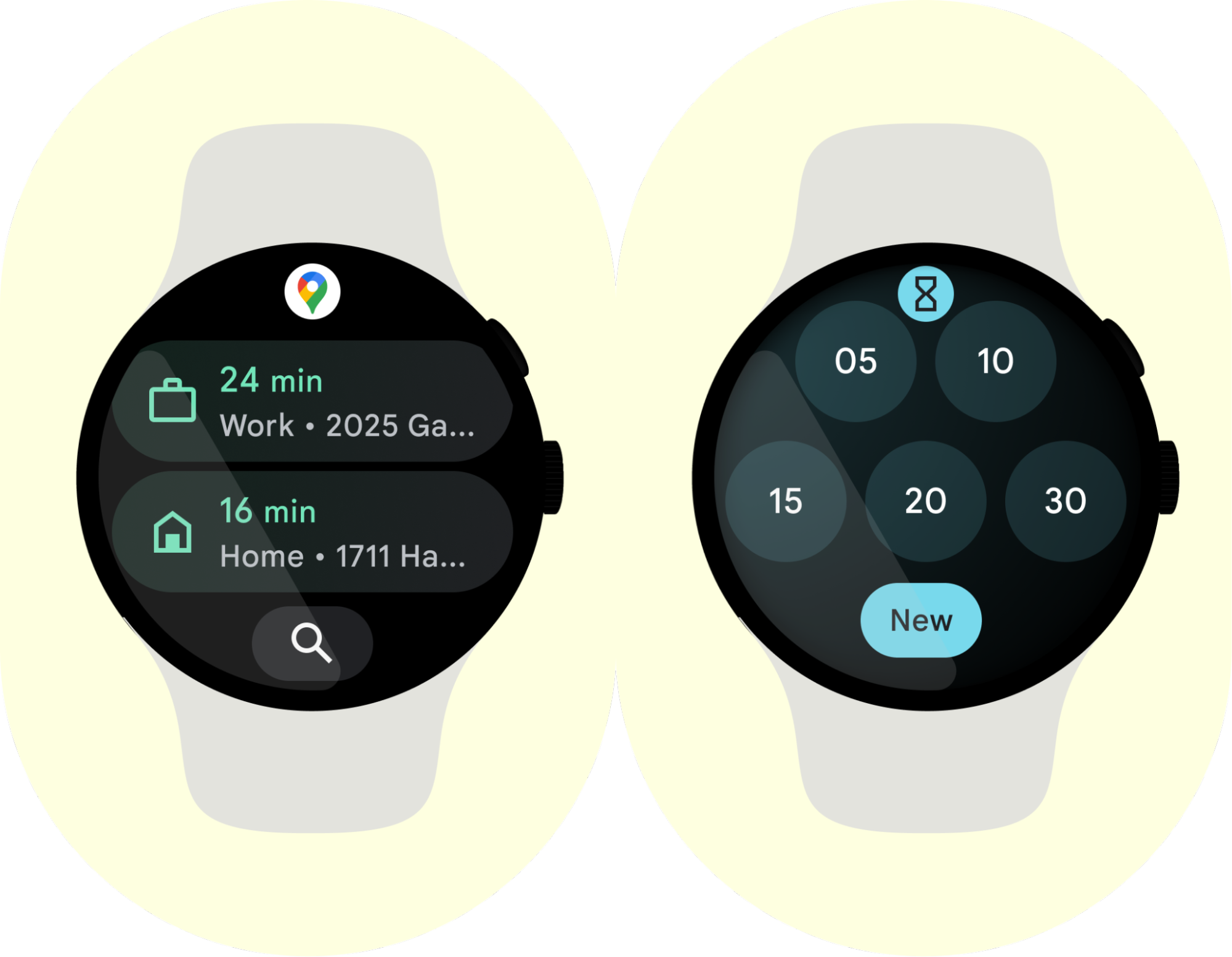 تطبيق خرائط وتطبيق مؤقت يعملان على Wear OS