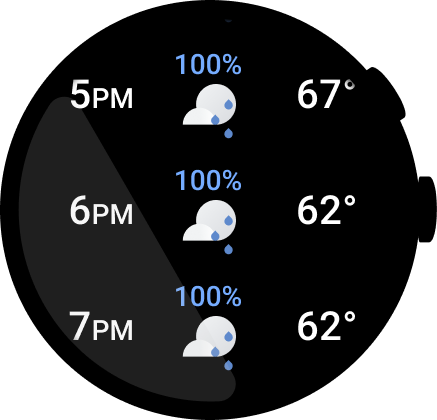 Wear OS-Zifferblatt mit einer vollständigen Wetter-App.
