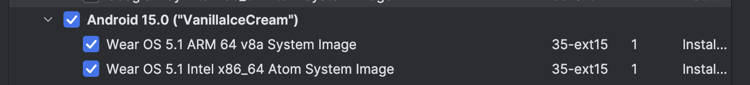 "Image build emulator muncul dalam grup image build untuk
Android API 35"